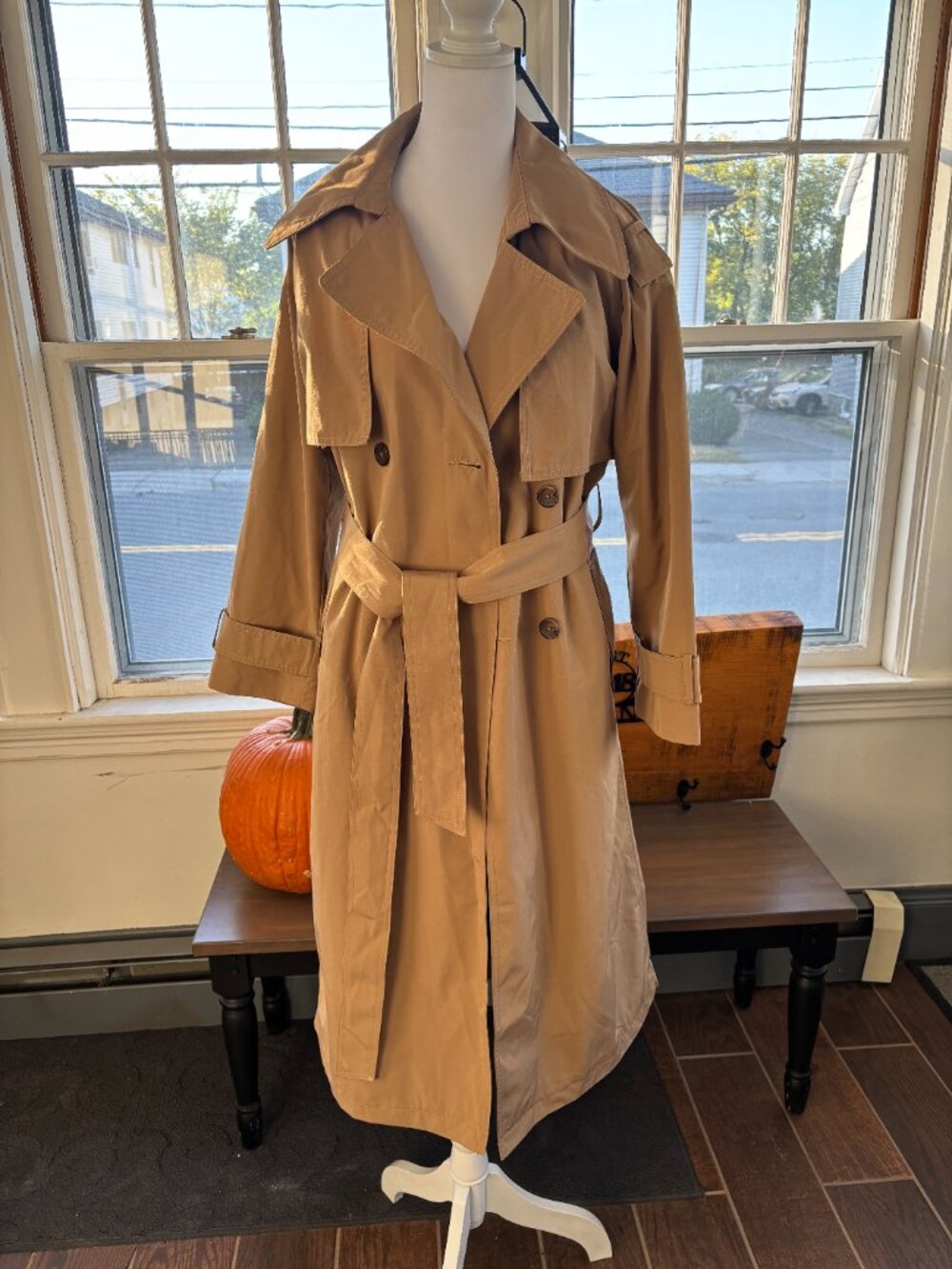 Abercrombie & Fitch Trench Coat Women's Petite Tan Double Breasted